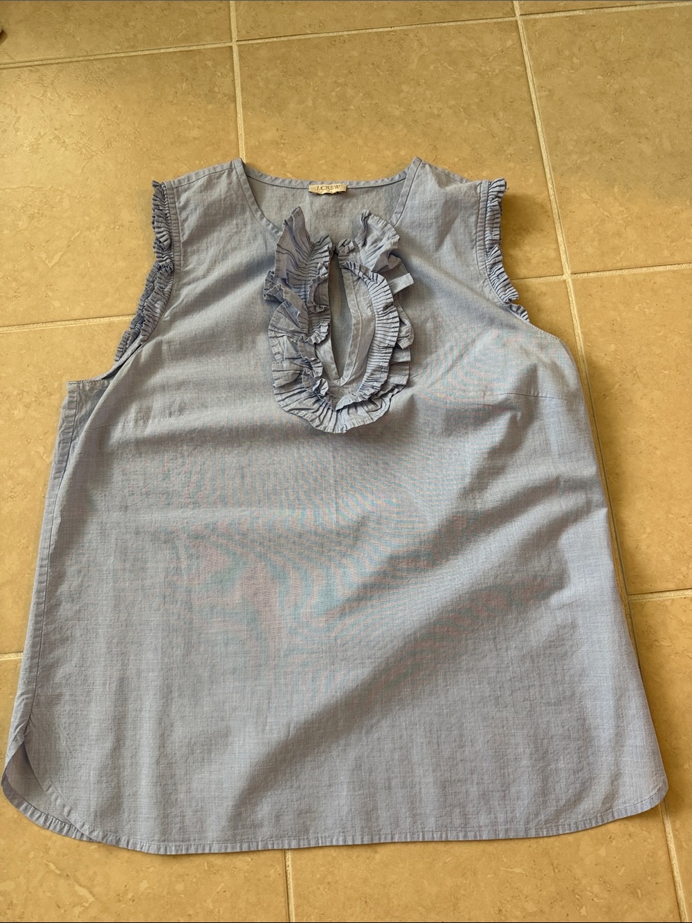 J. Crew Factory Light Blue Ruffle Keyhole Sleeveless Top